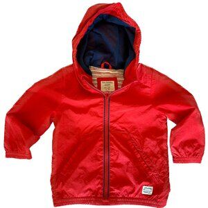 Zara Baby Outerwear Nylon Cotton Blend Red Windbreaker Zip Front Hooded Jacket 2